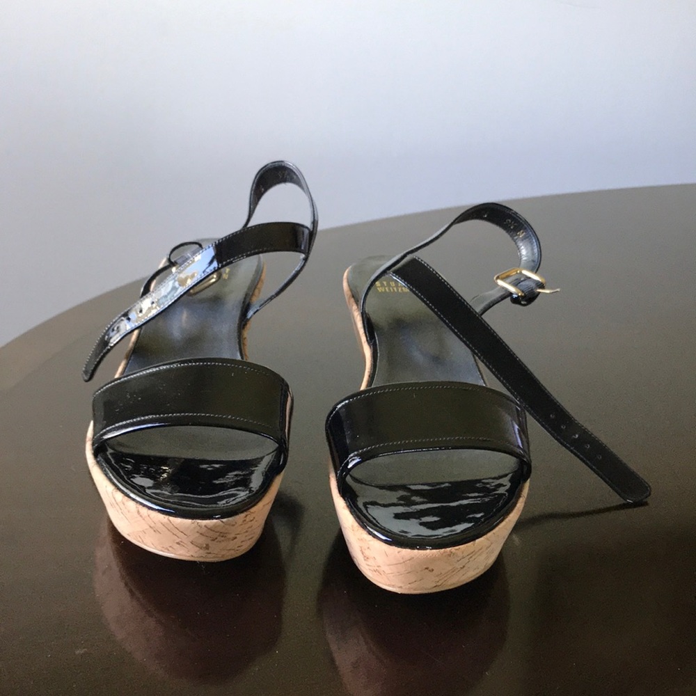Glossy Blk Stuart Weitzman 9.5m Open Toe Platforms - image 3